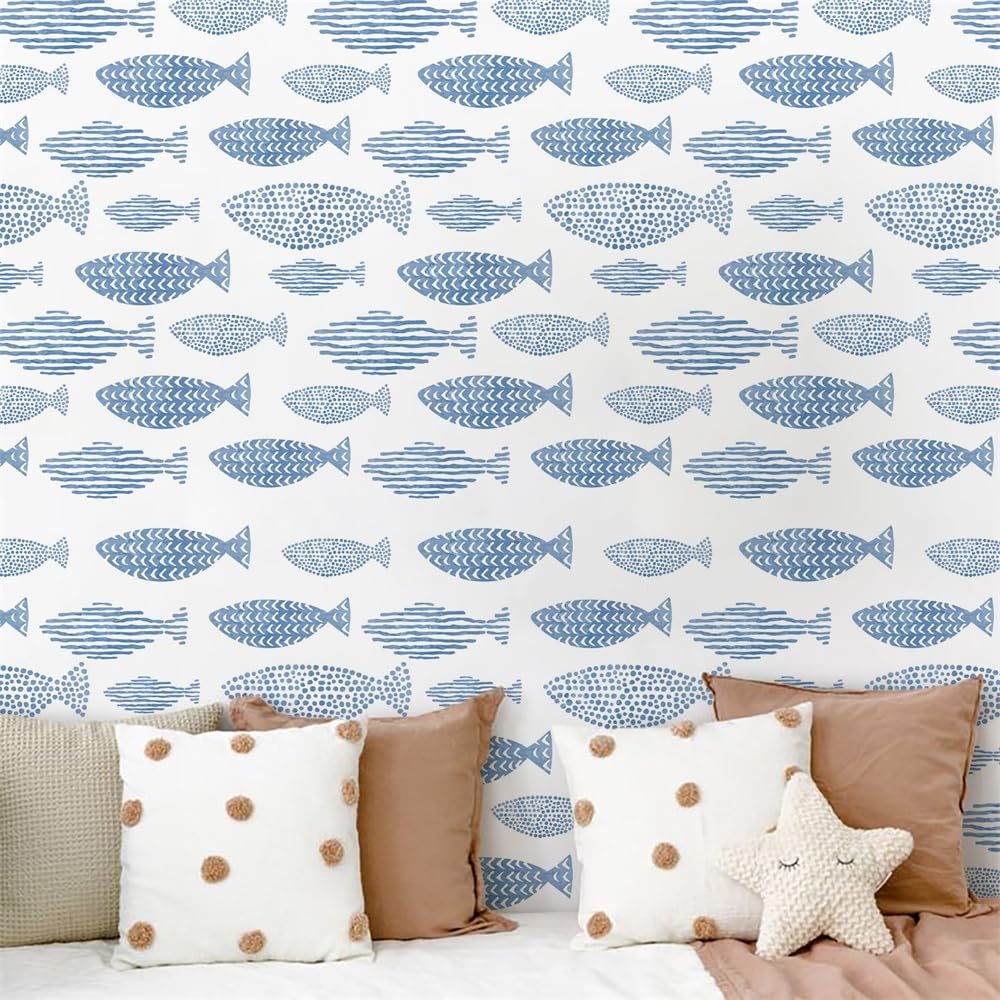 Papel Pintado Autoadhesivo Peces Mar Azul - Extraíble, Impermeable, Adhesivo Vinilo para Muebles y Decoración - 2P (38.6x250.6cm)