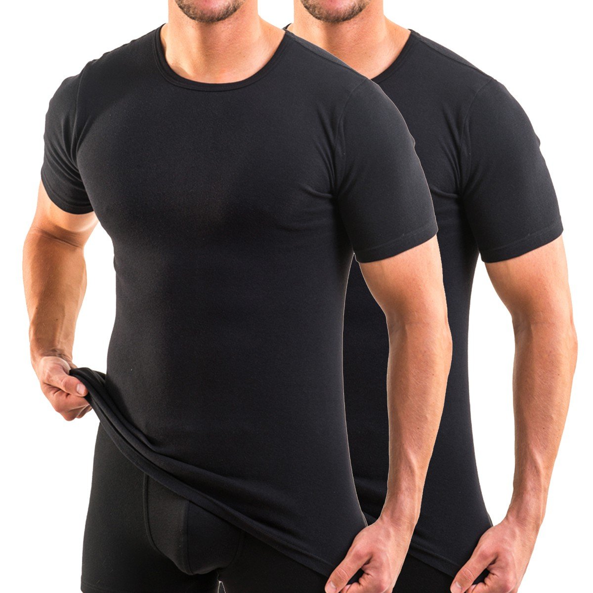 HERMKO 3840 2er Pack Herren Kurzarm Shirt (Weitere Farben), 100% Bio-Baumwolle, Größe:D 7 = EU XL, Farbe:schwarz