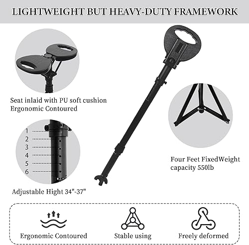 Miniatura 3 de Bastón portátil XXL con asiento, ajustable de 34 a 37 pulgadas, plegable, ligero, de aluminio, antideslizante, para hombres y mujeres, bastón de 550