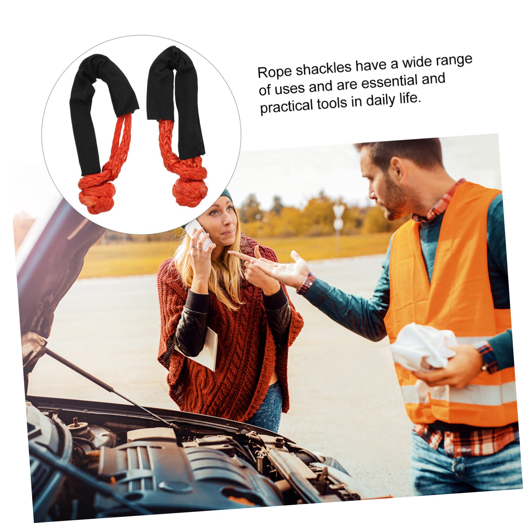 Beatifufu Wing Shackle Rope Flexible Recovery Shackles Orange Sleeve for Off-Road Vehicles 2 Pack