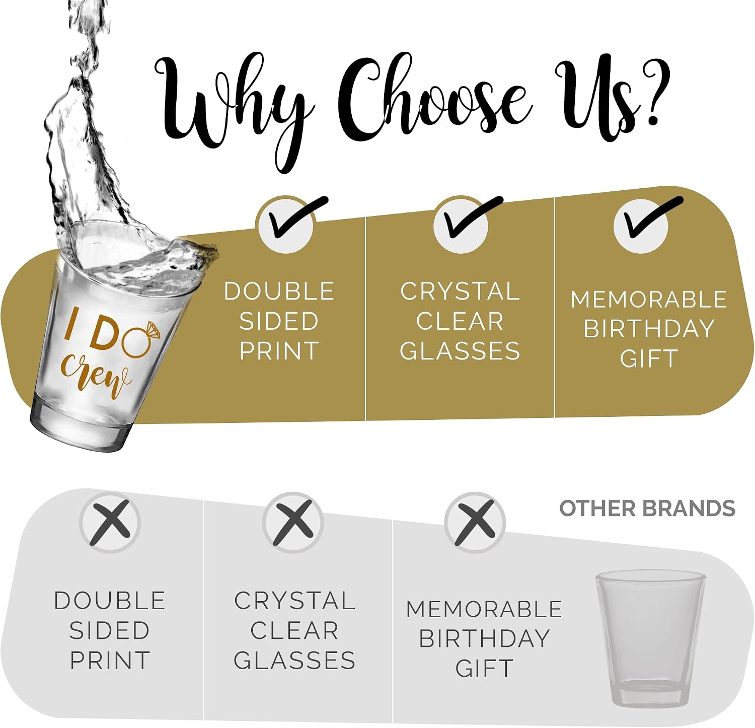 Bride and I Do Crew Bachelorette Shot Glasses, Set of 12, 11 Gold I Do Crew and 1 Gold Bride Shot Glass, Perfect Bachelorette Party Decorations and Brides Maid Gifts
