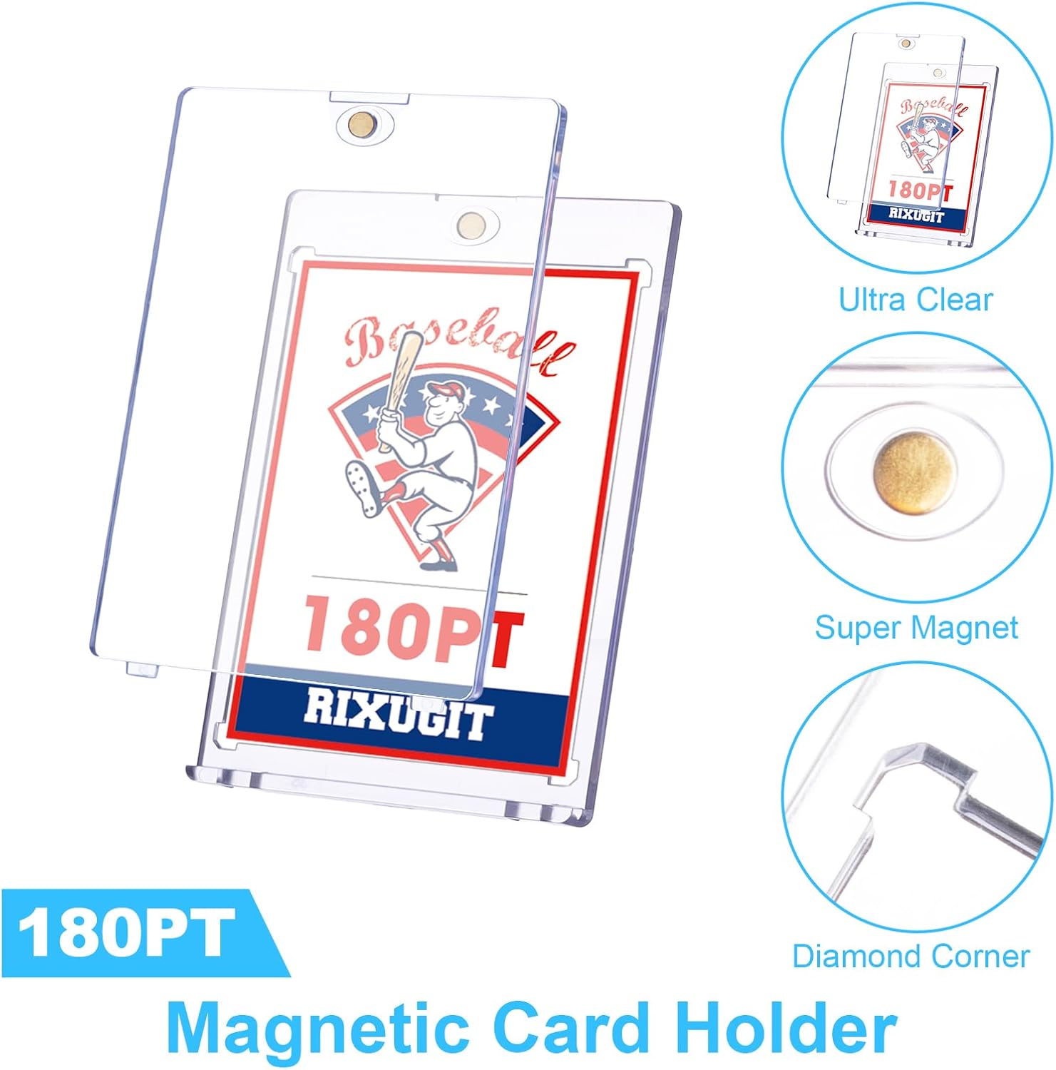 20-Pack Magnetic Card Holder for Trading-Cards - 180pt Clear Trading Card Sleeves, Magnetic Card Case for Baseball Cards, Card Protectors Hard Plastic, Display Case for Game Cards and Sports Cards