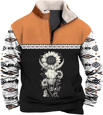 Mens Aztec Cowboy Sweatshirt Casual Hoodies Country Ethnic Pullover for Men Long Sleeve shirts