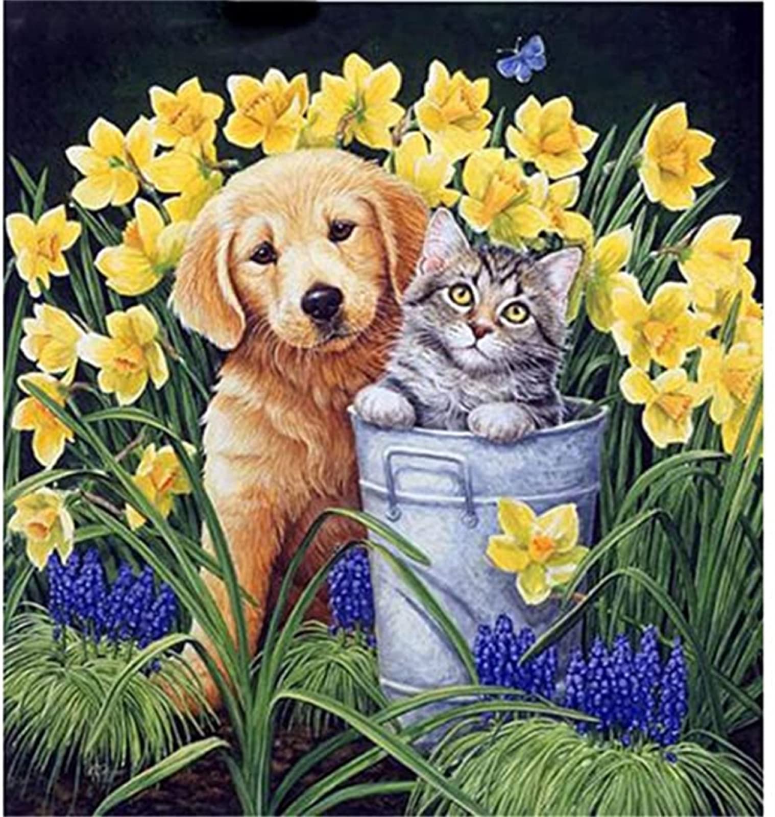 GDYEEH 5D Chiot Et Chaton Diamond Painting Kits, DIY Fleurs