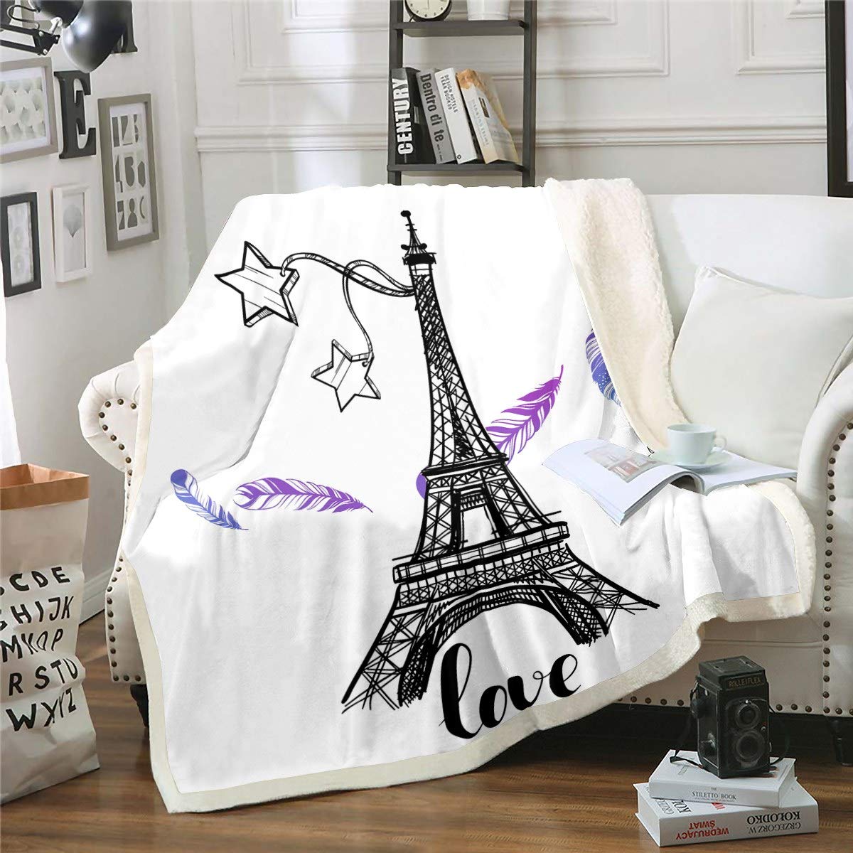 Coperta in pile con torre Eiffel, per letto e divano, per bambini