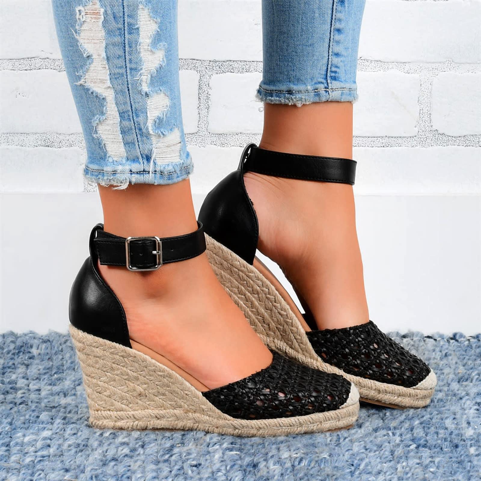 Sandali Mare Donna Scarpe Basse Eleganti Strap Zeppe Scarpe Tessuto Comodo Sandali Estivi Spiaggia Donna Punta Traspirante Fibbia da Bassi Basse Eleganti