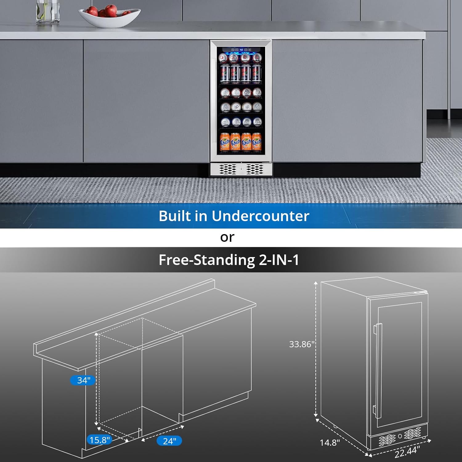 GarveeHome 96 Can Wine Beverage Fridge Cabinet, Wine Cooler Refrigerator with Lock & Glass Door, Wine Chiller with Digital Touch Screen, Low Noise Compressor, for Soda, Water, Beer
