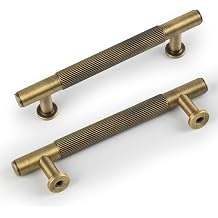 SALISENG 5 Pack Antique Brass Kitchen Cabinet Pulls, 3-3/4 Inch Solid Brass Dresser Drawer Handles, Modern Door Pulls for Cupborard Wardrobe Closet Vanity Furniture Hardware