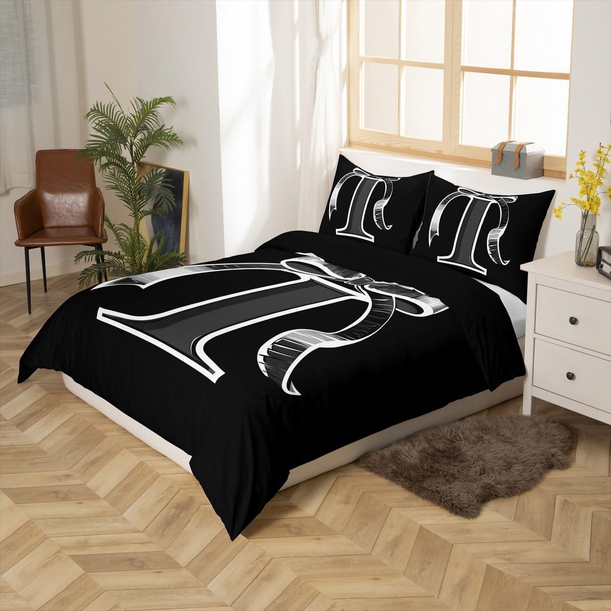 jejeloiu Kids Girls Black Bow Duvet Cover Toddler Size Monogrammed Bedding Set Ultra Soft Personalized Initial I Comforter Cover Modern Fashion Bedspread Cover Bowknot Bedclothes,No Comforter