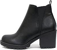 Soda ORIGAMI Women's Lug Sole Mid Heel Ankle Bootie with Double Elastic Gore - Street-Chic Chelsea Combat Style