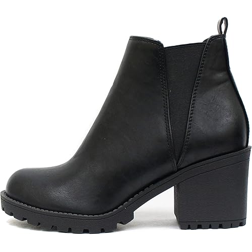 Soda ORIGAMI ~ WOMEN LUG SOLE MID HEEL FASHION ANKLE BOOTIE W/DOUBLE ELASTIC GORE