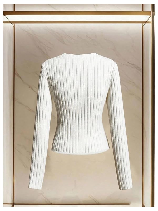 Verdusa Women's Wrap Sweater Cinched Waist Pullovers Fall Knit Tops White by Verdusa - Used condition - Image 2
