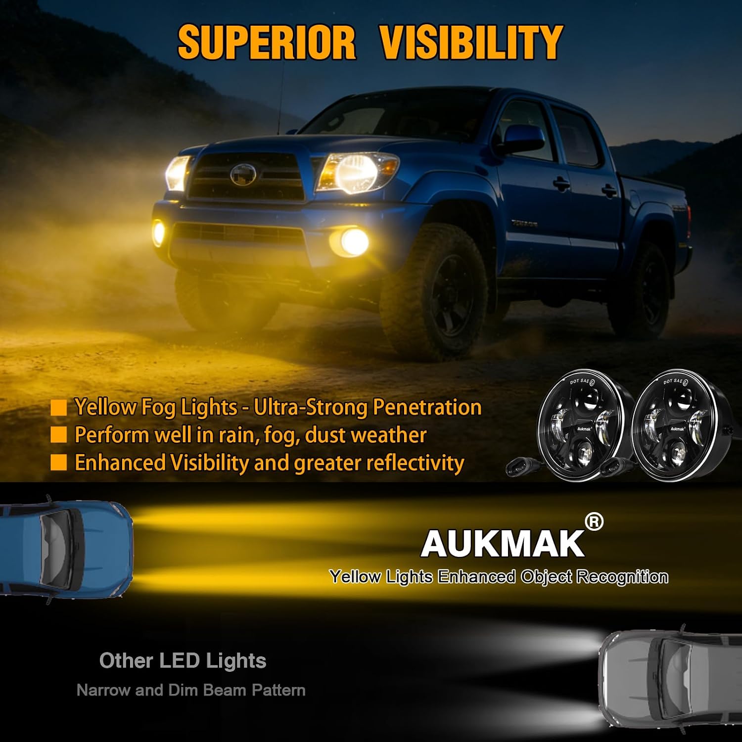 Upgraded Amber LED Fog Lights Compatible with Tacoma 2005-2011 for Sequoia 2008-2015 for Tundra 2007-2013 for Solara 2004-2006 Fog Light Assembly Kit Accessories