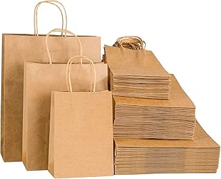 100pcs Brown Kraft Paper Bags With Handles - Mixed Size Gift Bags for Bu...