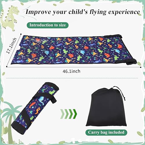 Miniatura 8 de Cama de viaje extensor de asiento de avión para niños, cama de avión para niños pequeños con bolsillo lateral, artículos esenciales de viaje en