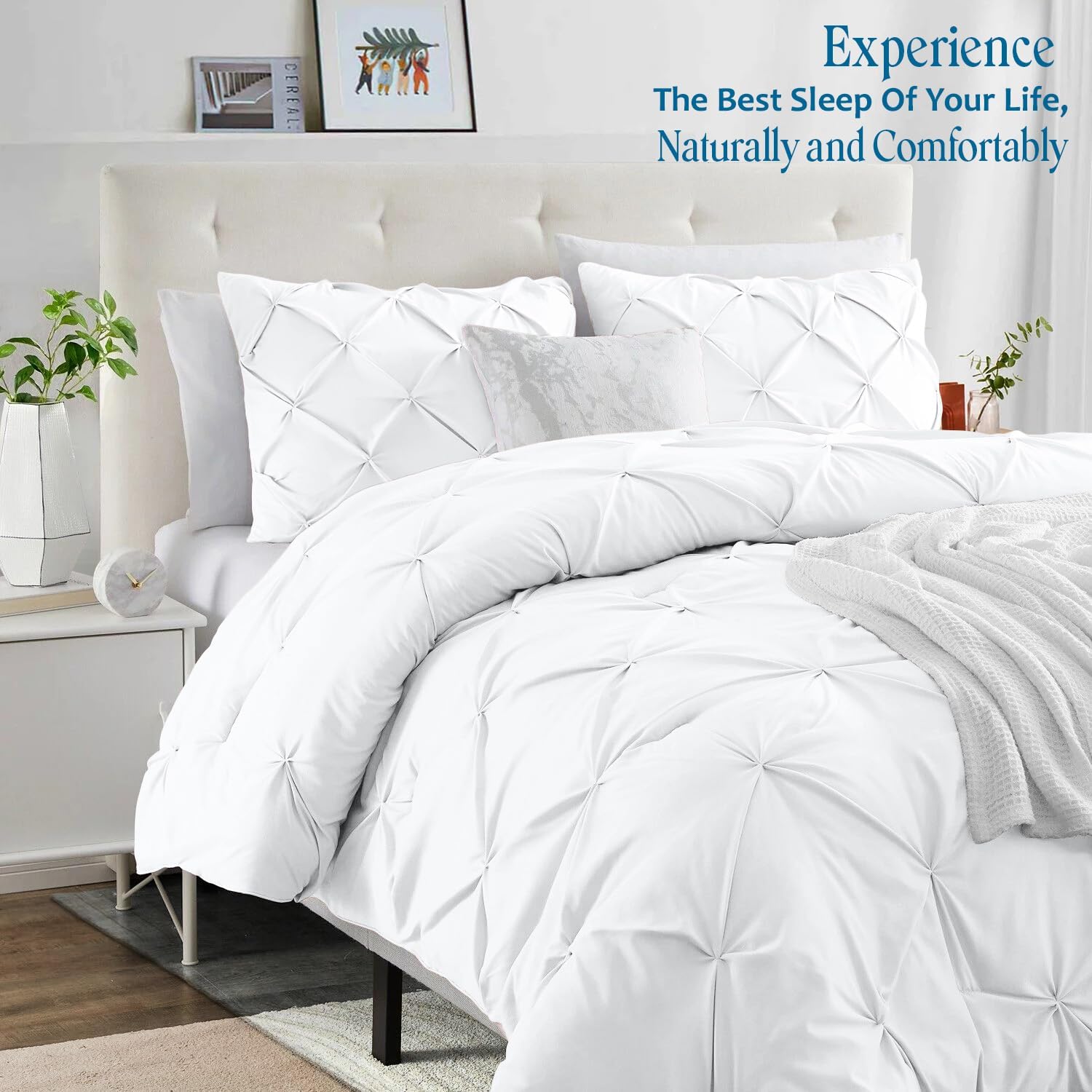 Premium Quality 100% Cotton (White Color) Hand-Crafted Pinch Pleated Luxury 3-PCs Duvet Cover Set with Zipper Closure & Corner Ties, Full Size (80" x 90")