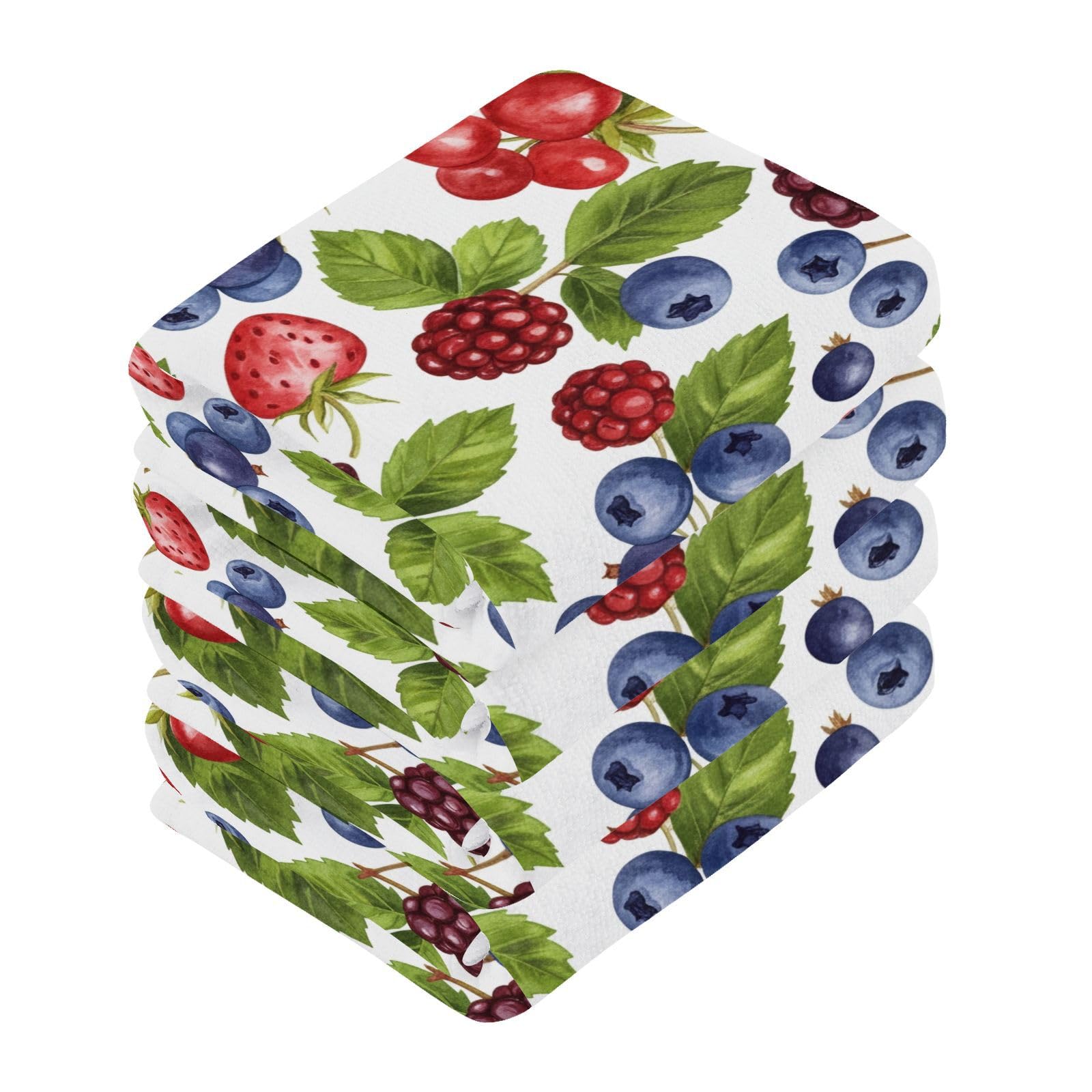 YANENDIE Watercolor Wild Berries Leaves Washcloths Towels, Highly Absorbent and Soft Cotton Face Cloths, 4 Pack Quick Dry Wash Cloths - 12 X 12 Inches