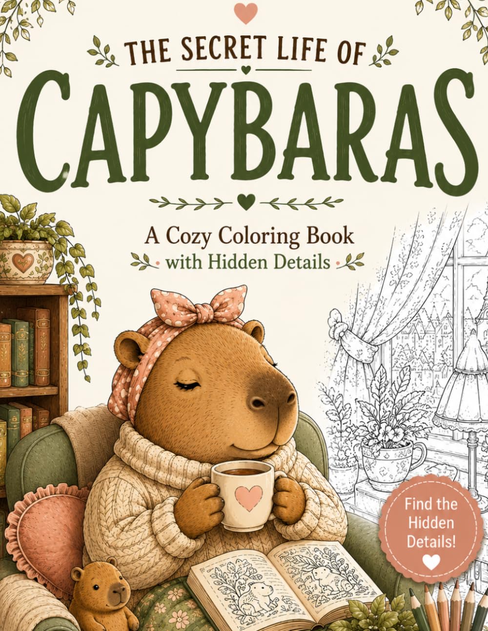 THE SECRET LIFE OF CAPYBARAS: A Cozy Coloring Book with Hidden Details, Relaxing Scenes, and Adorable Capybara Adventures
