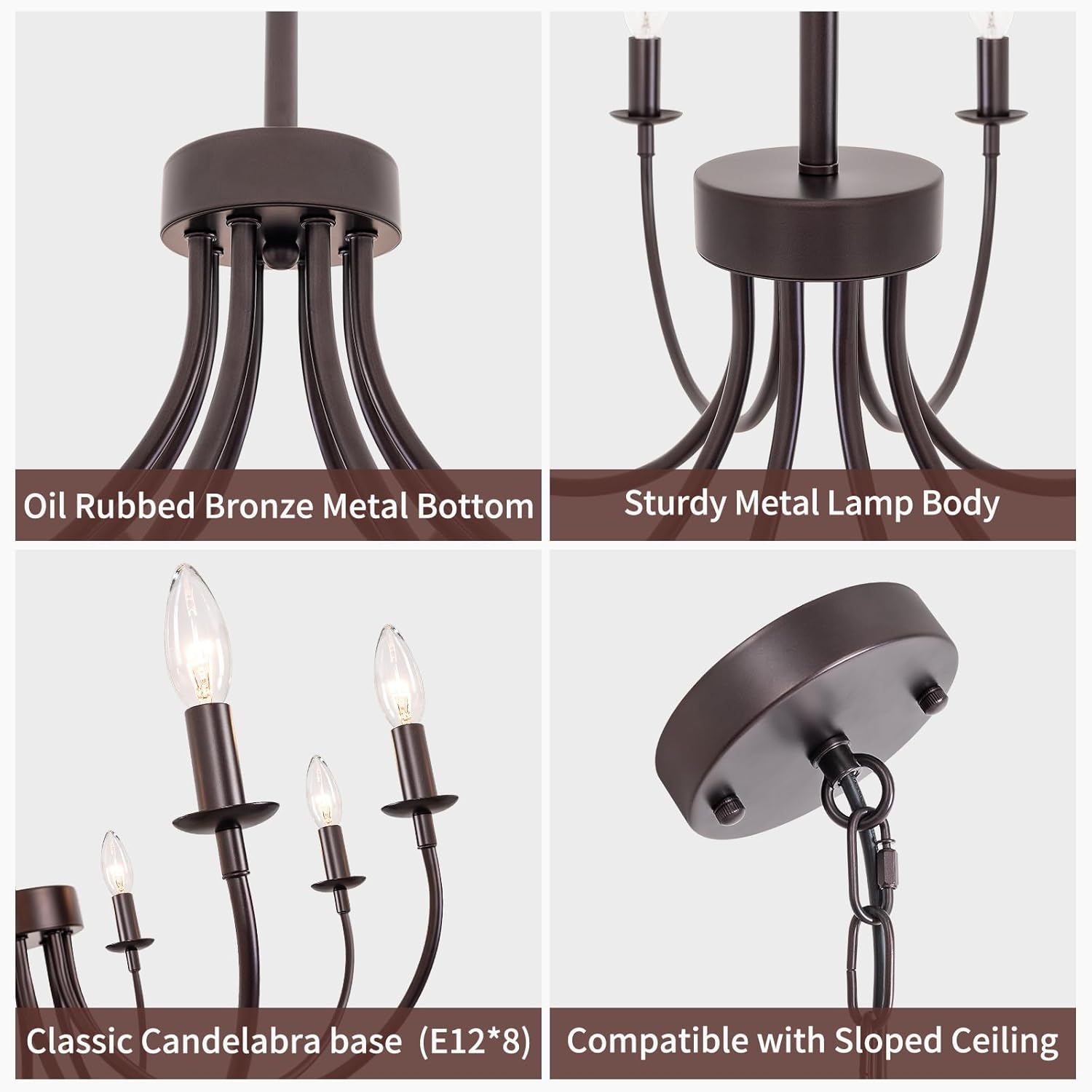 8-Light Farmhouse Chandelier for Dining Room Lighting Fixtures Hanging, Oil-Rubbed Bronze Candle Chandelier, Industrial Modern Chandeliers for Living Room Bedroom Foyer Kitchen Entryway