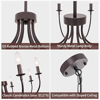 8-Light Farmhouse Chandelier for Dining Room Lighting Fixtures Hanging, Oil-Rubbed Bronze Candle Chandelier, Industrial Modern Chandeliers for Living Room Bedroom Foyer Kitchen Entryway