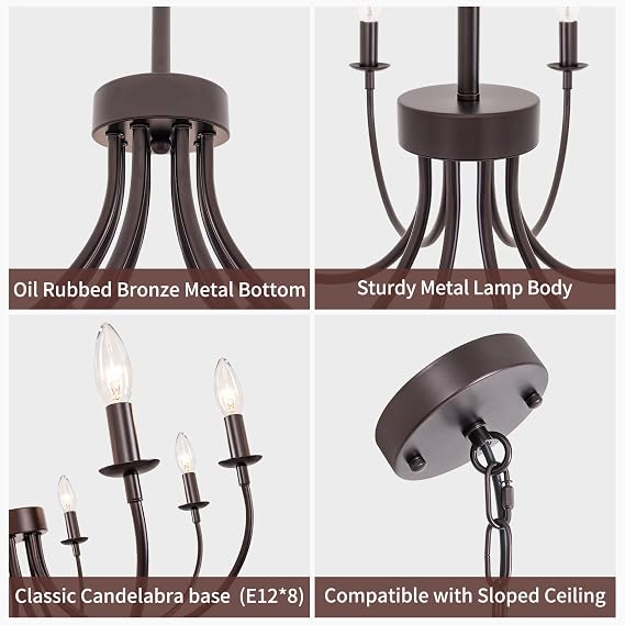 8-Light Farmhouse Chandelier for Dining Room Lighting Fixtures Hanging, Oil-Rubbed Bronze Candle Chandelier, Industrial Modern Chandeliers for Living Room Bedroom Foyer Kitchen Entryway