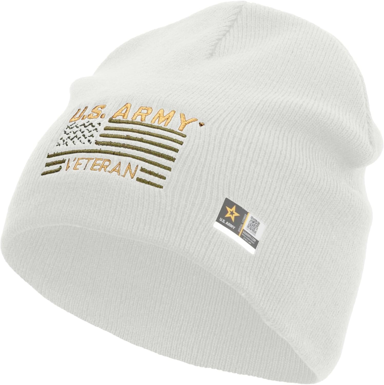 e4Hats.com US Army Veteran Flag Embroidered 8 Inch Knitted Short Beanie