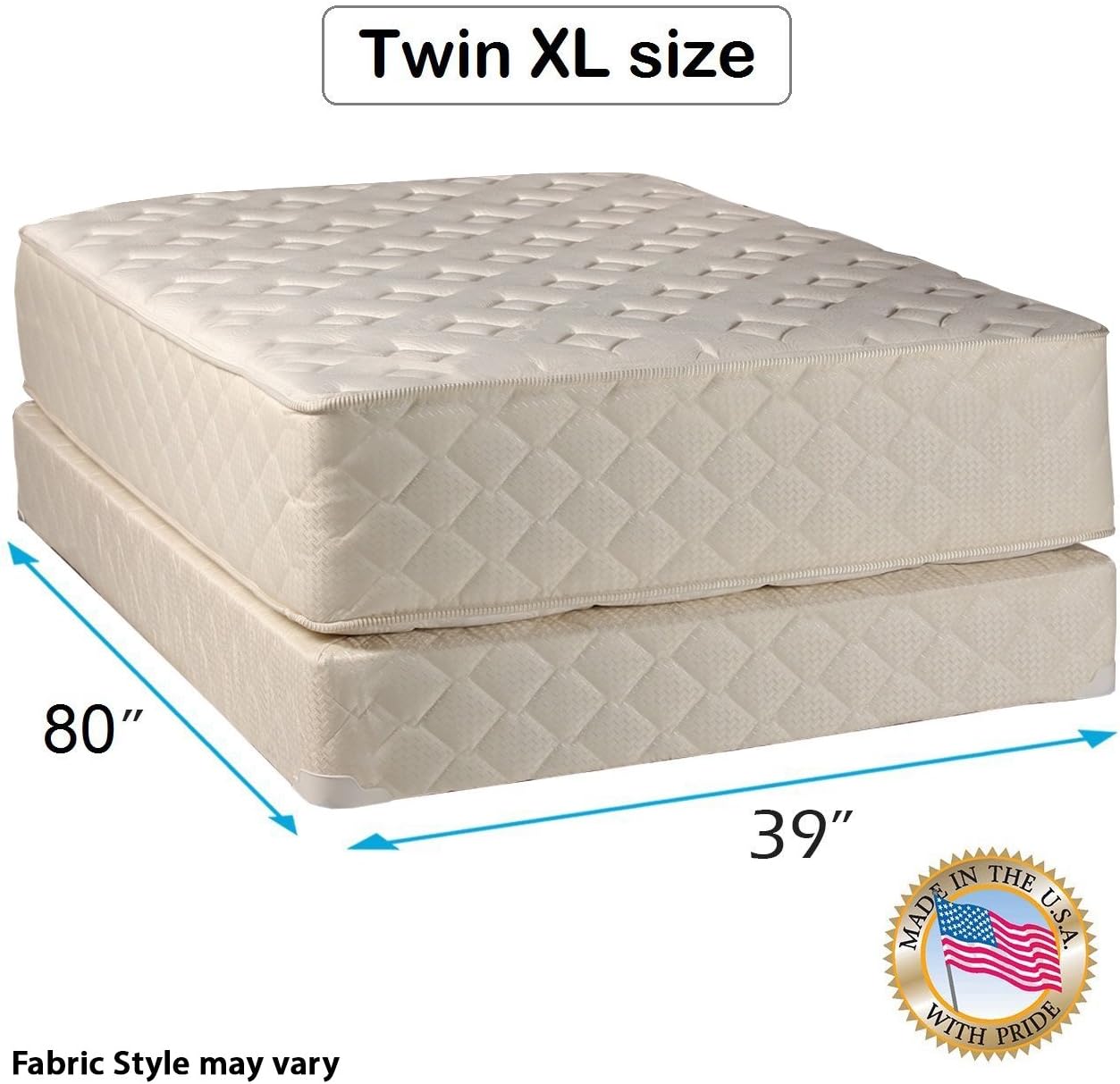 DS USA Highlight Luxury Firm 39" Wx80 Lx14 H Twin XL Mattress & Low 5" Height Box Spring Set - Fully Assembled, Spinal Back Support, Innerspring Coils, Longlasting Comfort