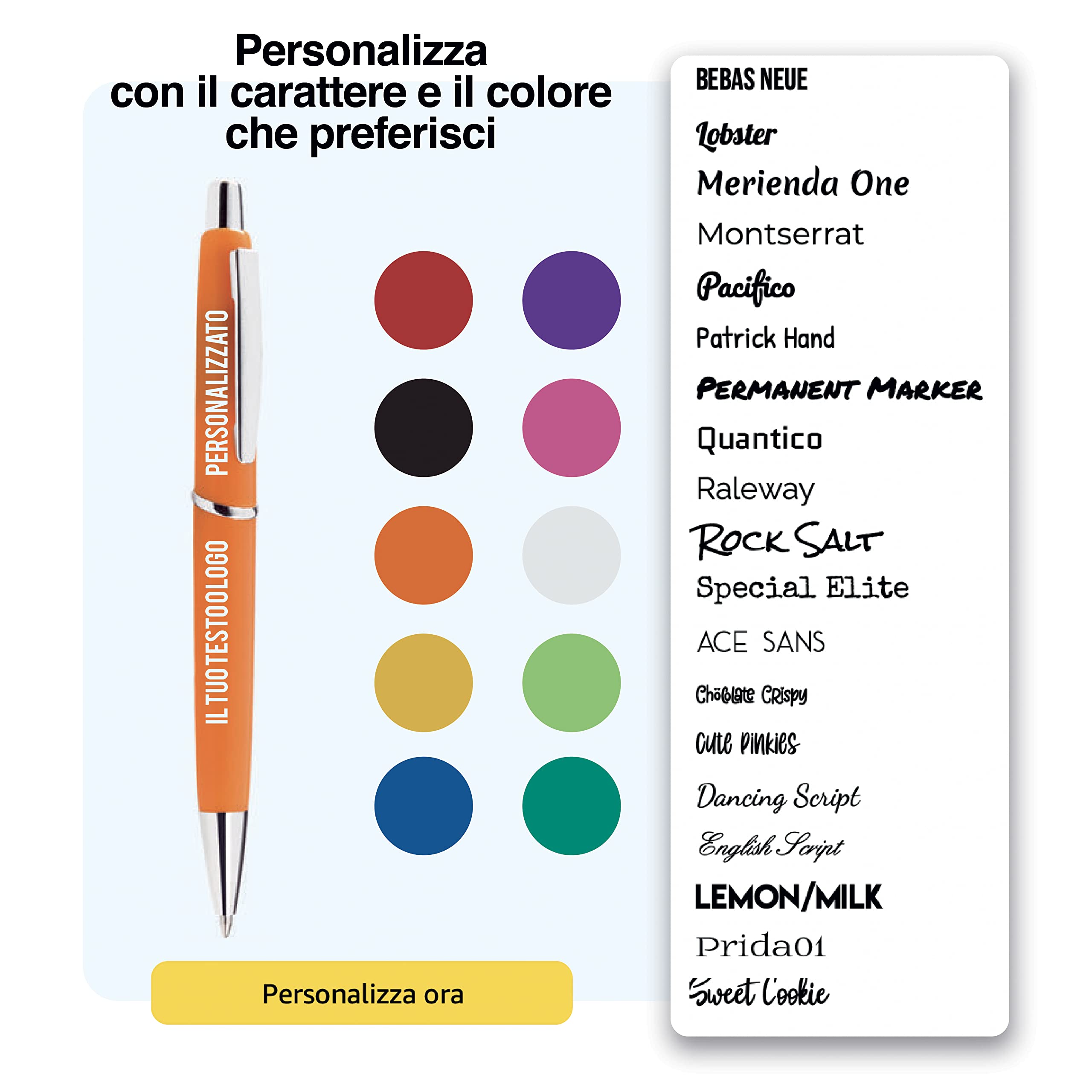 Confezione di penne a sfera personalizzata con stampa di nome, testo, logo, immagine, foto, penna idea regalo anniversario per lui e lei pensione laurea aziendale regali scuola e ufficio (40)