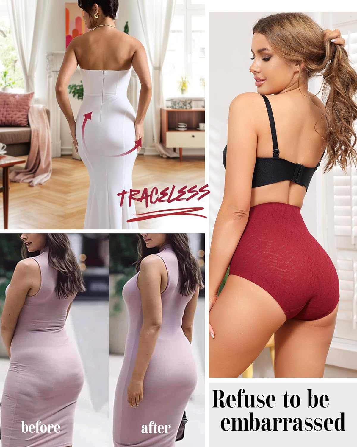 LEVAO Womens High Waisted Seamless Underwear Lace Stretch No Show Tummy Control Panties Full Coverage Briefs S-2XL - Image 2