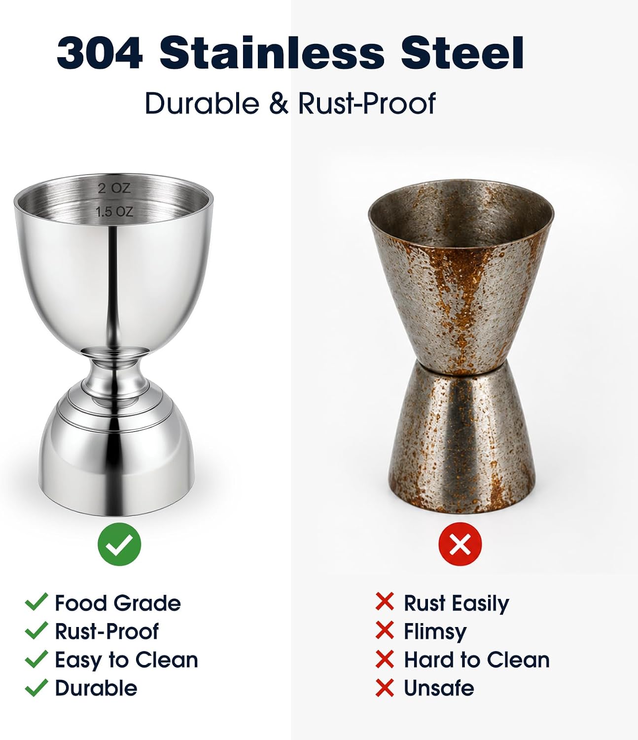 Stainless Steel Double Jigger - 2 oz & 1 oz Shot Measure with Inside Markings, Cocktail Bartending Jigger for Home Bar Party - Bell Shaped Premium Barware