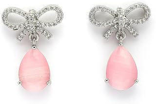 Zeneme Rhodium Plated Silver Toned Bow Shaped American Diamond Studded Drop Earrings For Women & Girls Price In India