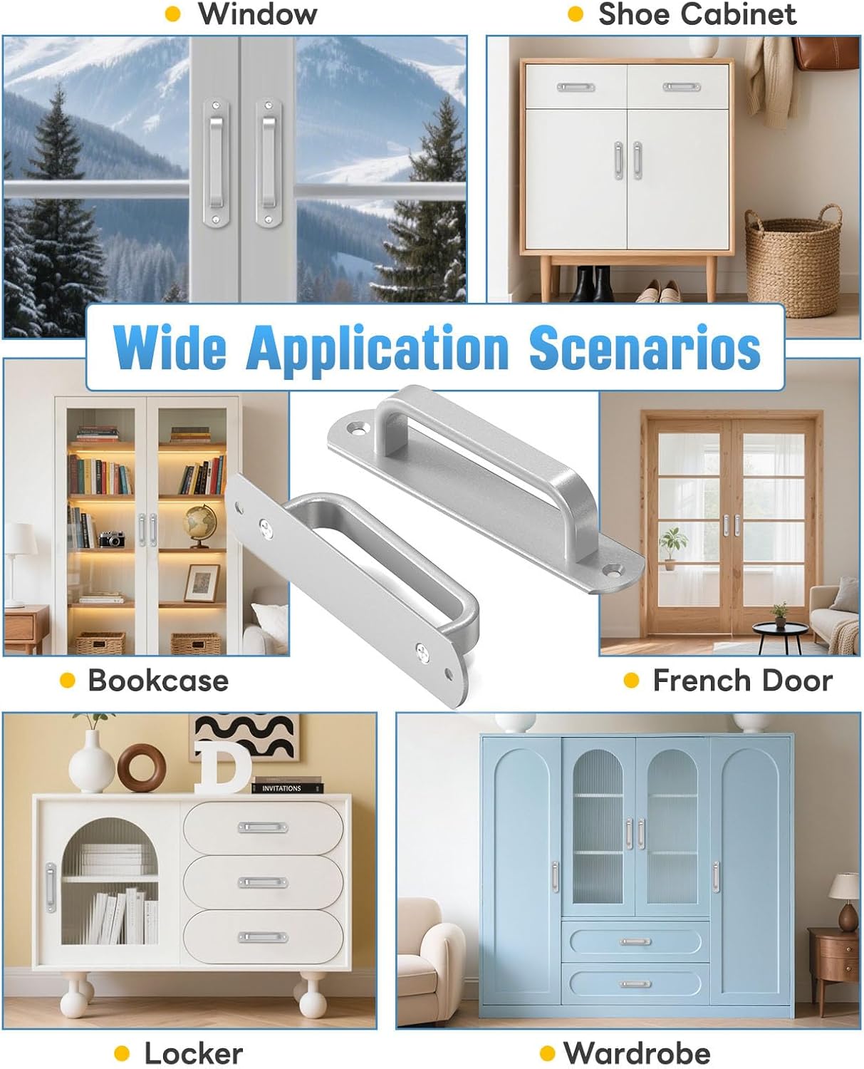 5.7 Inch Sliding Barn Door Handle - Aluminum Hardware Cabinet Pull Handles for Drawer, Closet, Shower/Glass/Shed/Kitchen/Garage Gate Doors with Screws (8, Silver)