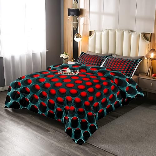 Juego de ropa de cama hexagonal de neón verde y rojo, juego de edredón geométrico de panal de abeja, juego de edredón reversible negro para niños y