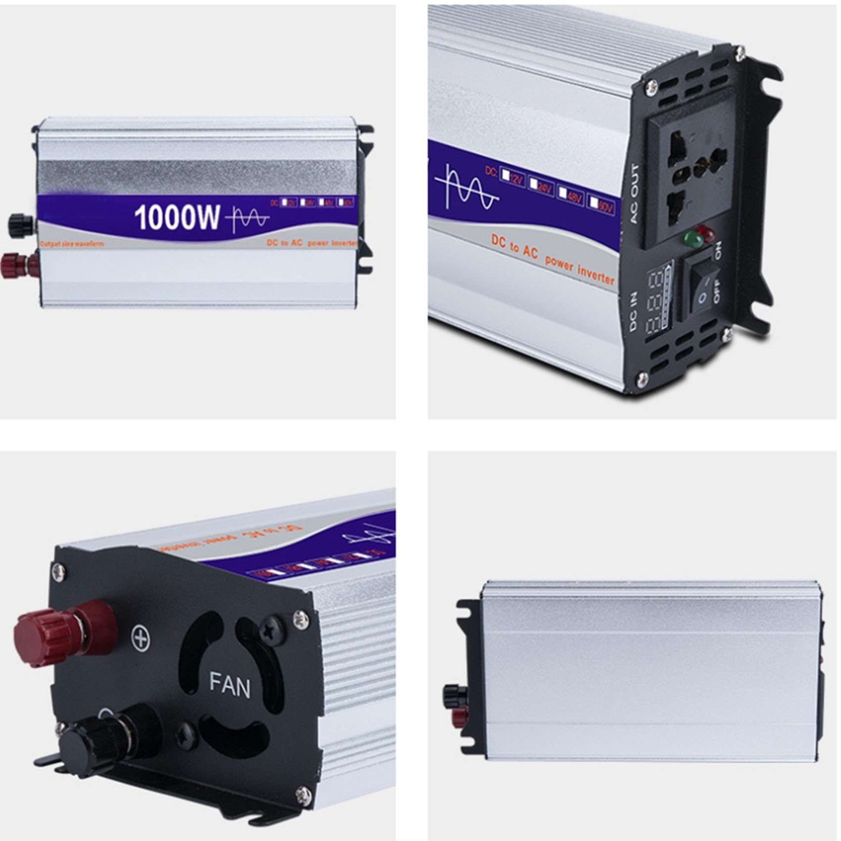 Reiner Sinuswellen-Auto-Wechselrichter 1000W 12V 24V bis 220V tragbarer Haushalts-Wechselrichter geeignet für Urlaub, Camping und Geschäftsreisen