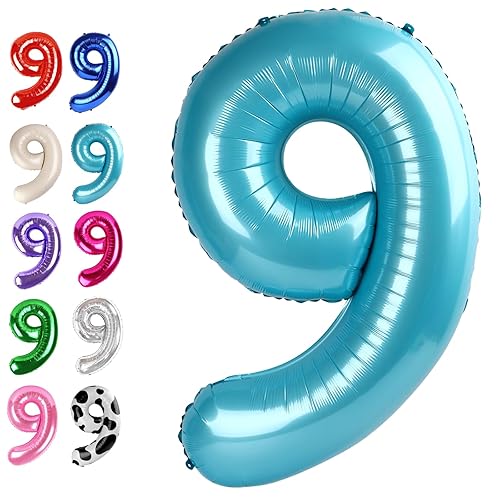 40 Inch Big Pearl Blue 9 Balloon Number, Jumbo Giant