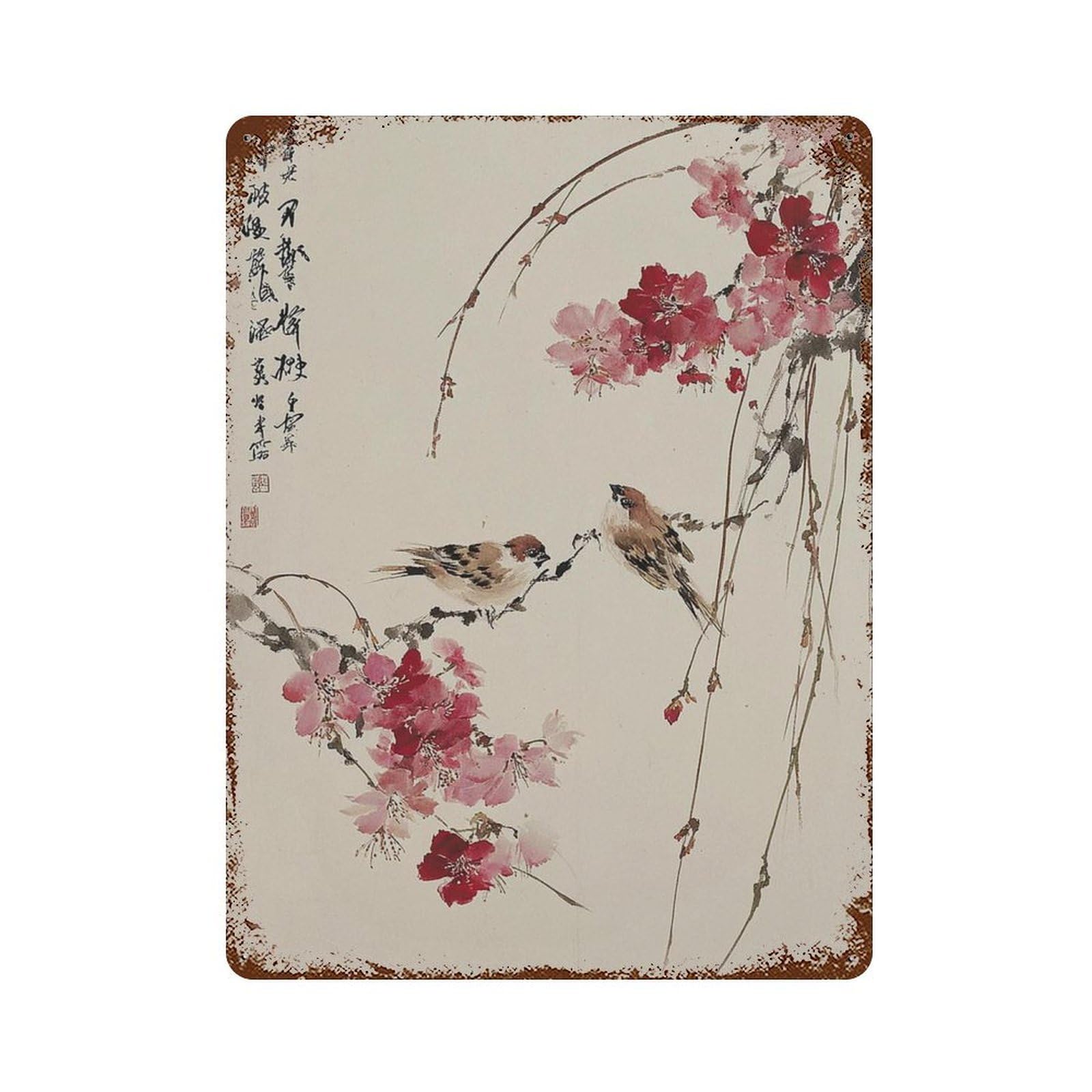 xiaoxiaoshen Cherry Blossom Japanese Bird Asian Style Oriental Nature Work Zen Traditional Fl (2) Wall Decor Art Metal Tin Poster Modern Home Decor Art Home Bar Shop Decorations Vintage Sign 40x30cm