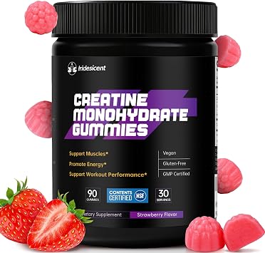 Creatine Gummies 5000mg NSF Certified Creatine Monohydrate, Sugar Free, Vegan Chewables Creatine for Women and Men 90 Count, Strawberry
