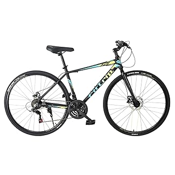 Fittrip Crosstrek Hybrid Cycle | India's Lightest Hybrid | 21 Speed Shimano Groupset | Adjustable Stem | Dual Disk Brakes | Yellow-Blue (Medium)