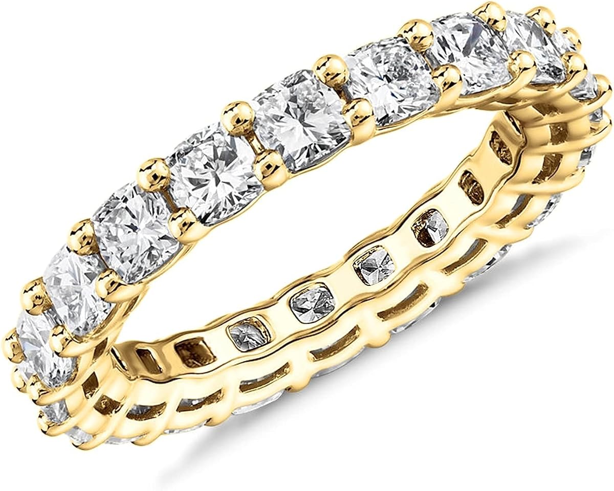 14K Gold Plated Eternity Ring for Women, Stackable Love Wedding Band | Square-Cut Cubic Zirconia Rings, Hypoallergenic Gold Wedding Bands