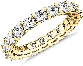 PAVOI 14K Gold Plated Eternity Ring for Women - Square-Cut Cubic Zirconia Rings - Stackable Love Wedding Band