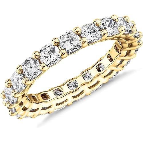 PAVOI 14K Gold Plated Eternity Ring for Women - Square-Cut Cubic Zirconia Rings - Stackable Love Wedding Band