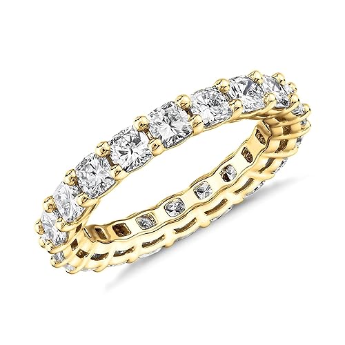 PAVOI 14K Gold Plated Eternity Ring for Women - Square-Cut Cubic Zirconia Rings - Stackable Love Wedding Band - Yellow Gold - 3