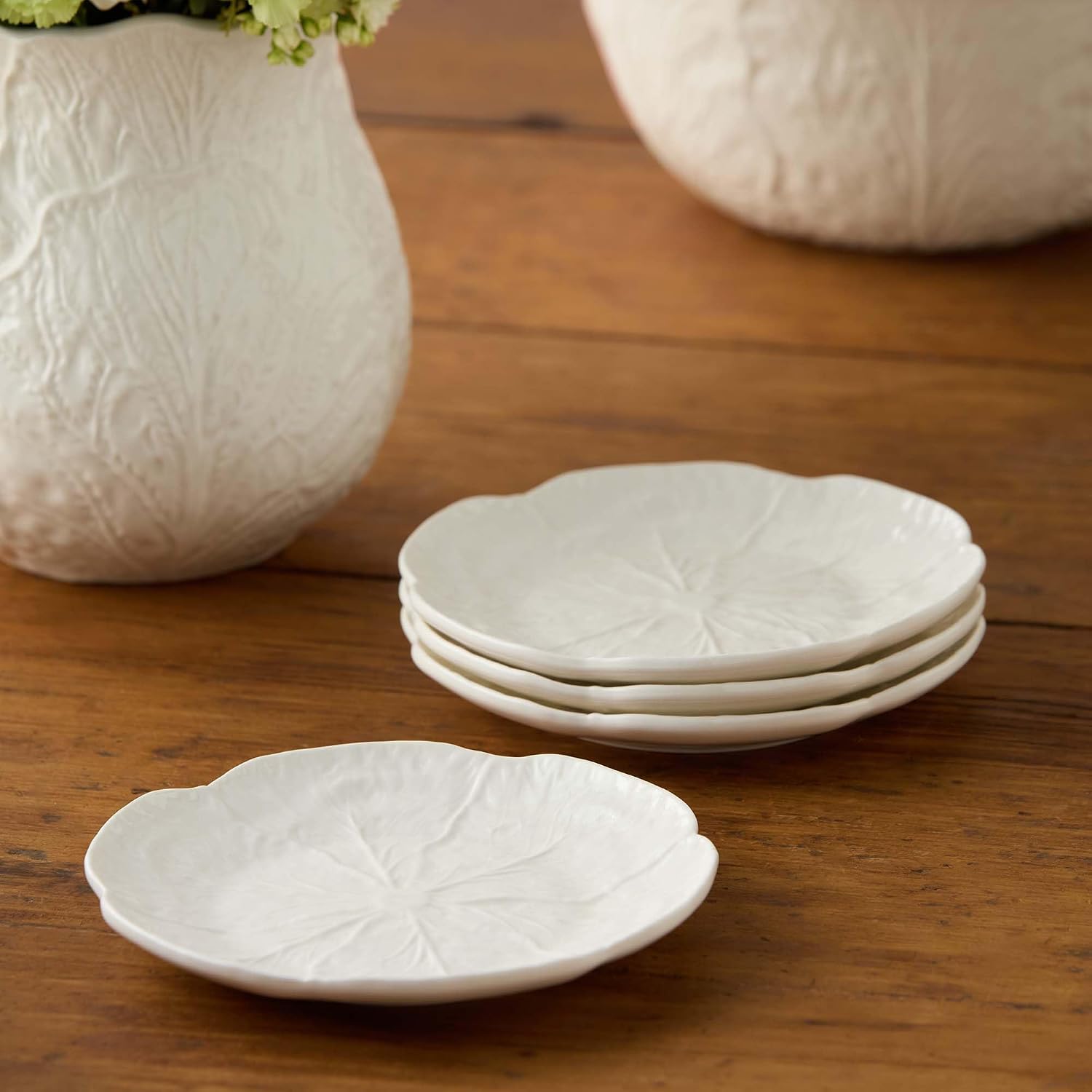 Certified International White Cabbage 3-D Canape/Lunchion Plates, Set of 4