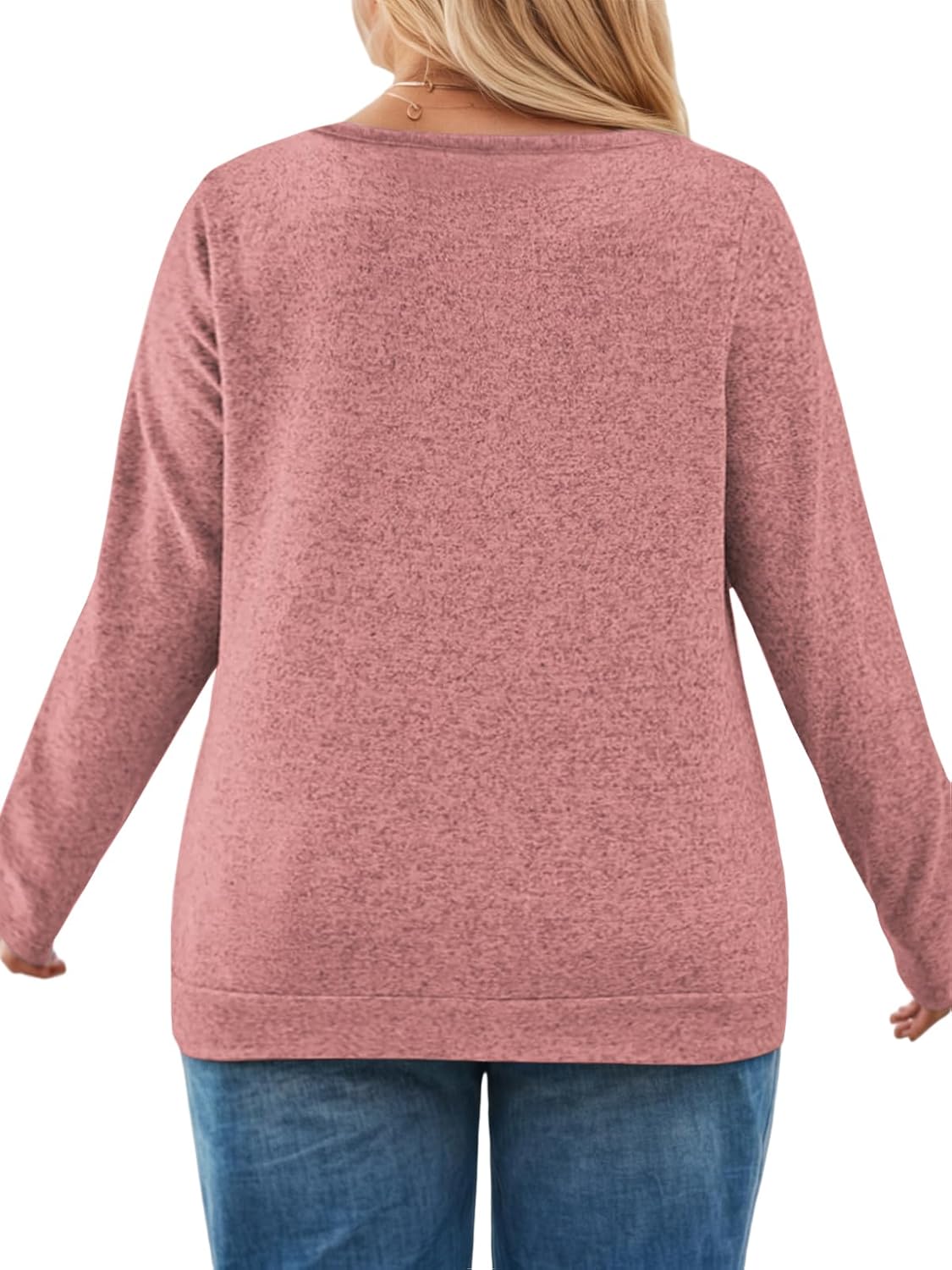 ROSRISS Plus-Size-Tops for Women Casual Long Sleeve Shirts Loose Fit V Neck Button Blouses Dressy Pullover Tunics XL-5XL - Image 3