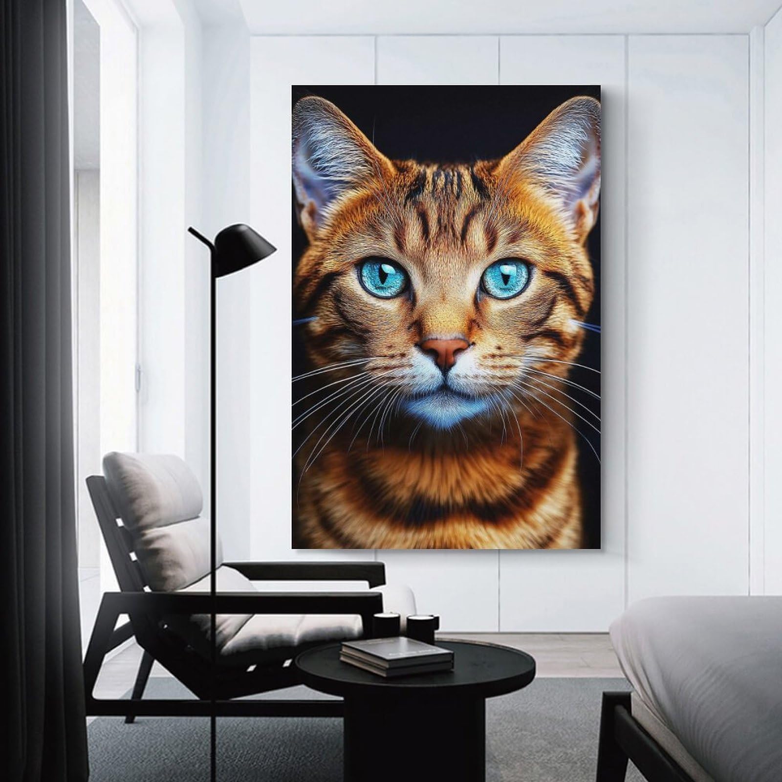 Junmoney Unframe-Style-10 Decorative Wall Artwork Bengal Cat Portrait With Blue Eyes, 16X24inch(40X60cm), For New Homes, Bedrooms Or Workspaces, Canvas Artwork With Gifting Potential