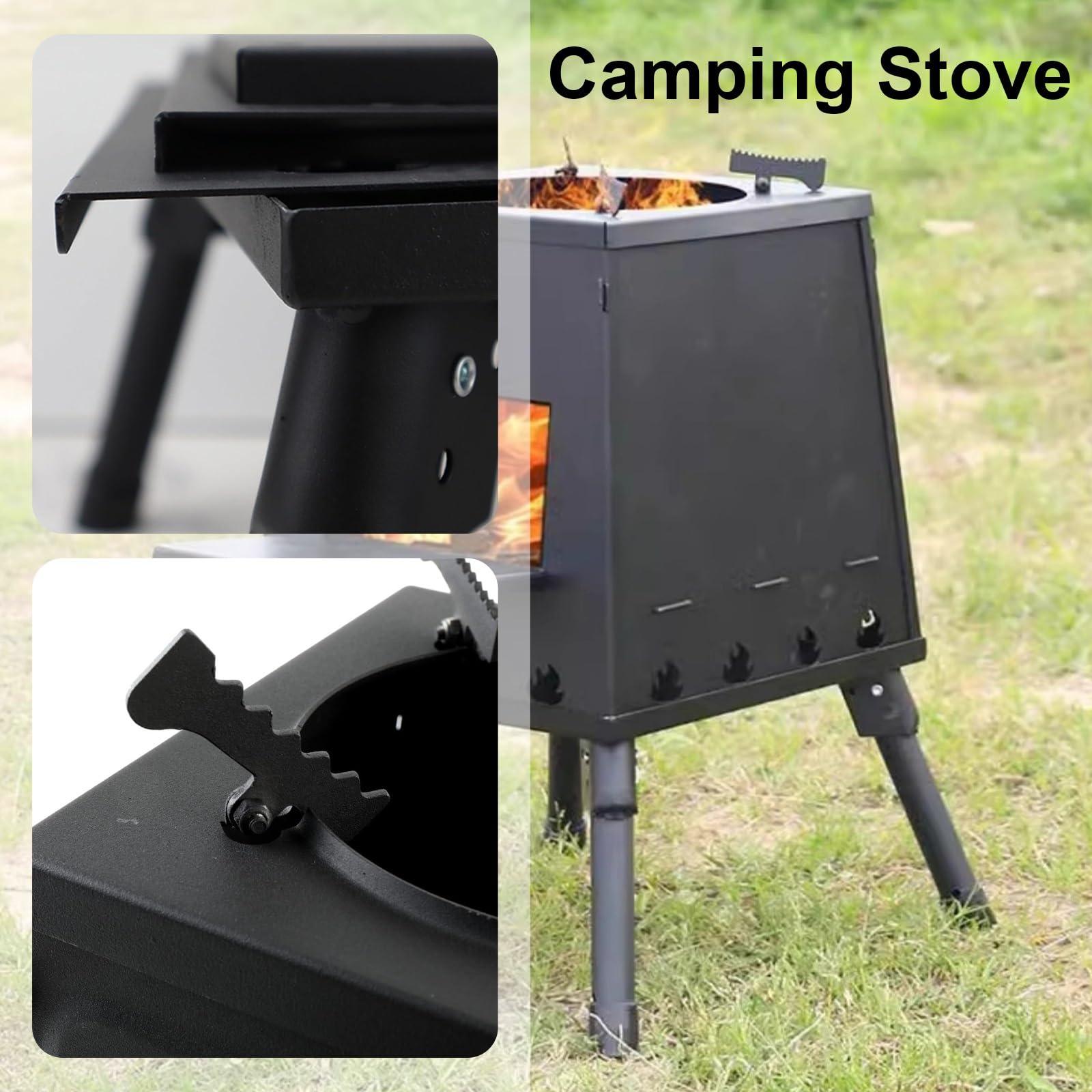 Stufa a Legna Pieghevole con Borsa per Il Trasporto, Stufa per Tenda da Campeggio per Cucinare All'aperto, In Viaggio e Durante Le Escursioni(Green,19x22cm/7.5x8.6in)