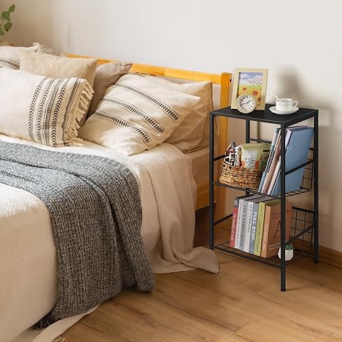 Miniatura 6 de Soporte para tocadiscos de 3 niveles, soporte de vinilo pequeño con almacenamiento de álbumes, mesa auxiliar negra para sala de estar, dormitorio,