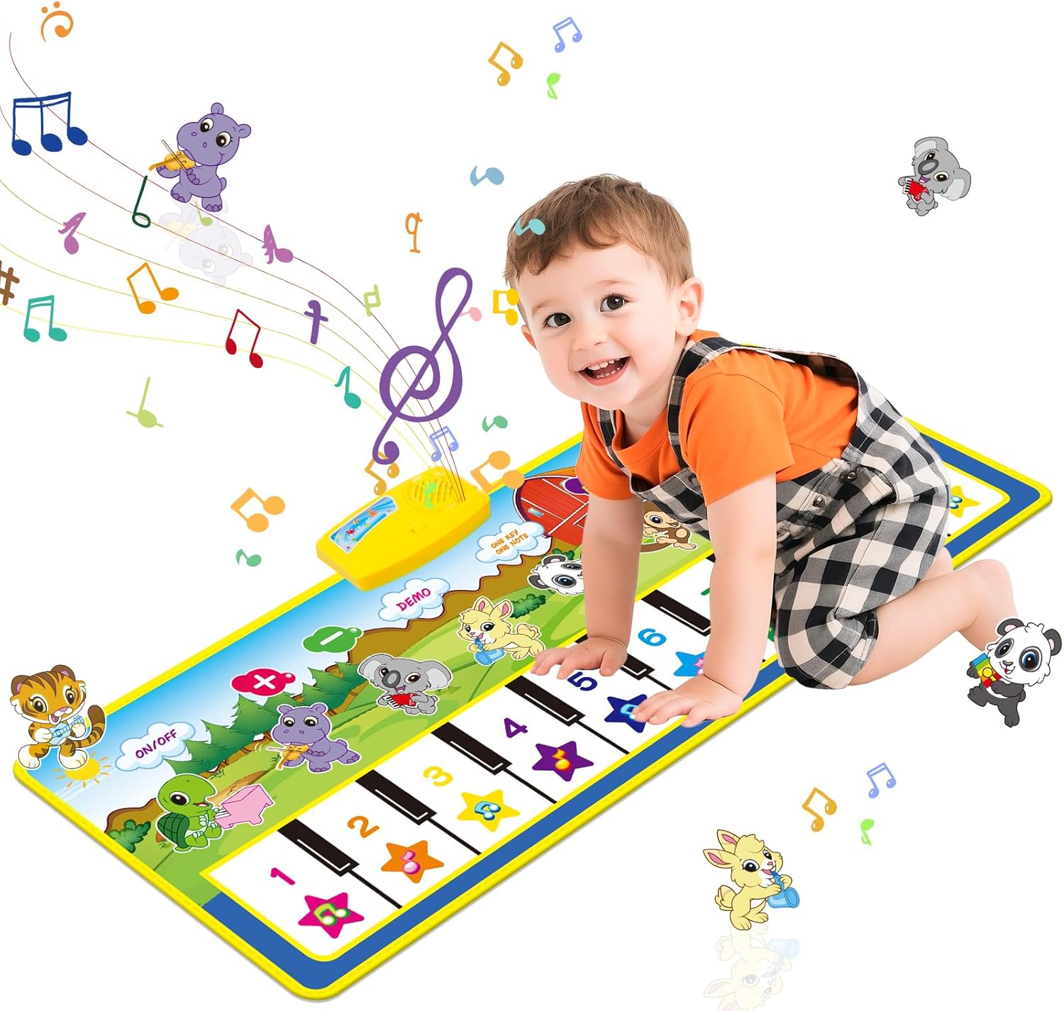PlinkPlunk Piano Mat, Toys for 1-4 Year Old Boys Girls, 39.5″ X 14″ Musical Mat 8 Instrument Sounds Dance Mat for Toddlers Touch Play Dancing Mat Toy for 1 2 3 Year Old Boys Girls Gifts