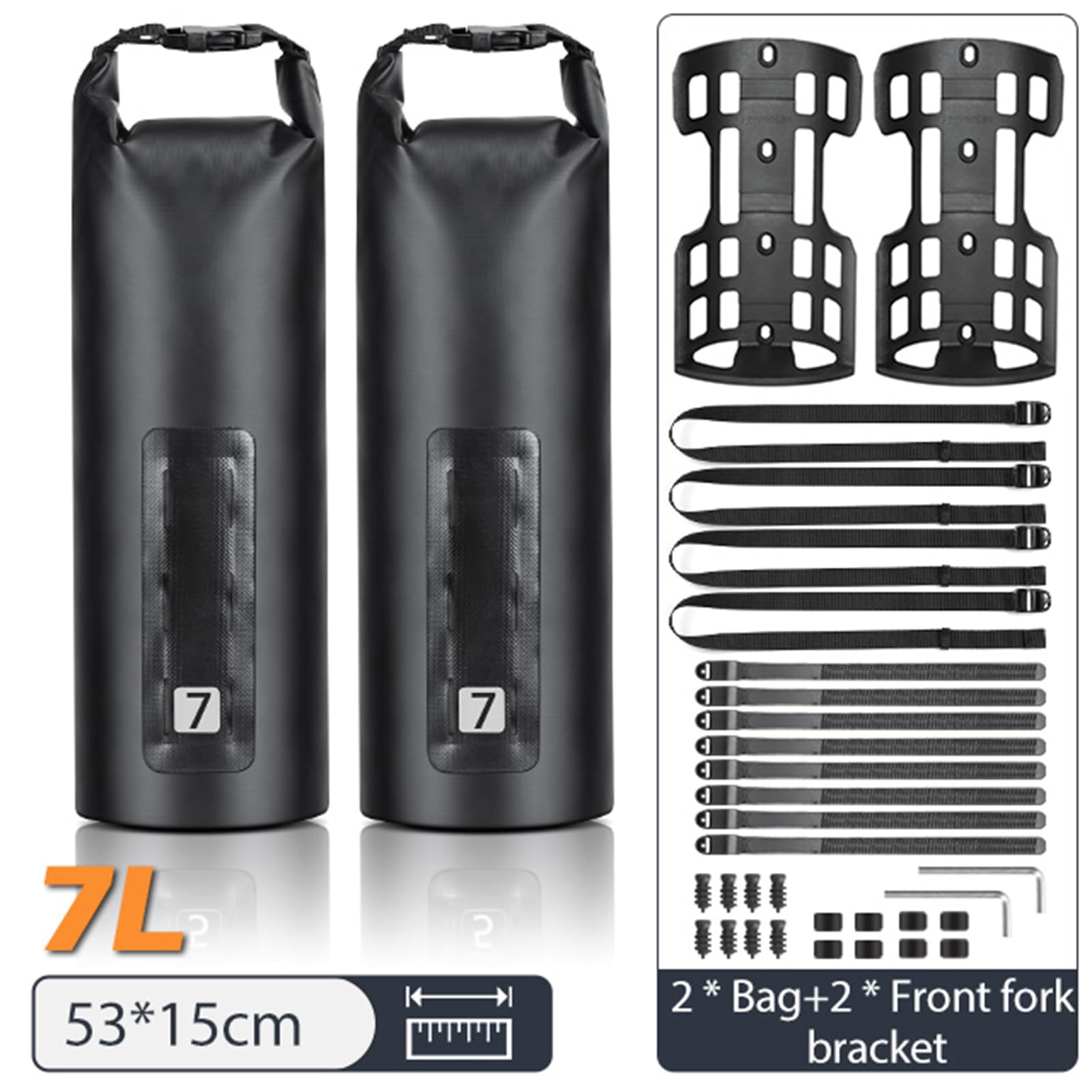 Kavolet Lot de 2 sacoches de Fourche de vélo, 3 l/7 l, imperméables, avec Haut roulable, Sac de séchage pour Porte-Bagages, imperméable, Accessoires de vélo Professionnels