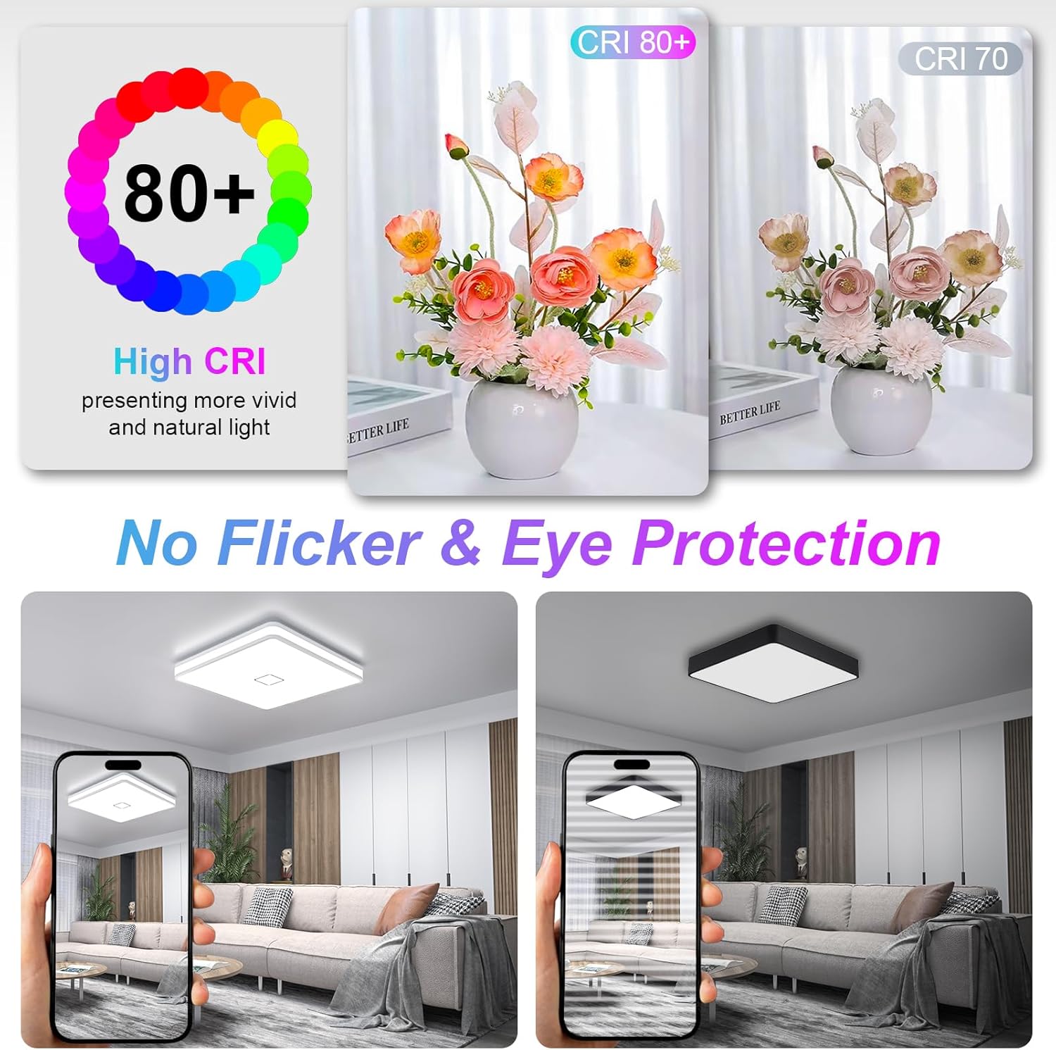 Airand 12.8 Inch Smart Ceiling Light, Dimmable LED Ceiling Light 3000K-5000K CCT with App Control, 24W 2050LM Square led Flush Mount Ceiling Lights for Living Room Bedroom 8 71WOT AB3TL. AC SL1500